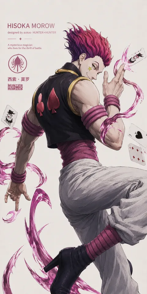 An AI-assisted portrait-format anime character illustration in the Hunter × Hunter collection. Artwork 029 from the AUKAO visual archive.