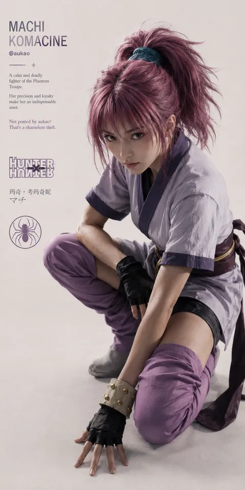 An AI-assisted portrait-format anime character illustration in the Hunter × Hunter collection. Artwork 038 from the AUKAO visual archive.