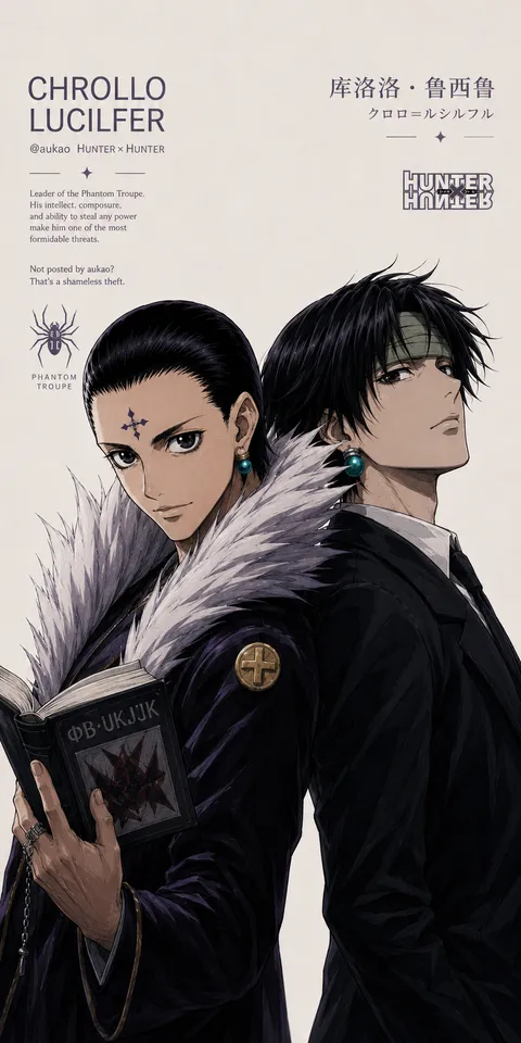 An AI-assisted portrait-format anime character illustration in the Hunter × Hunter collection. Artwork 015 from the AUKAO visual archive.