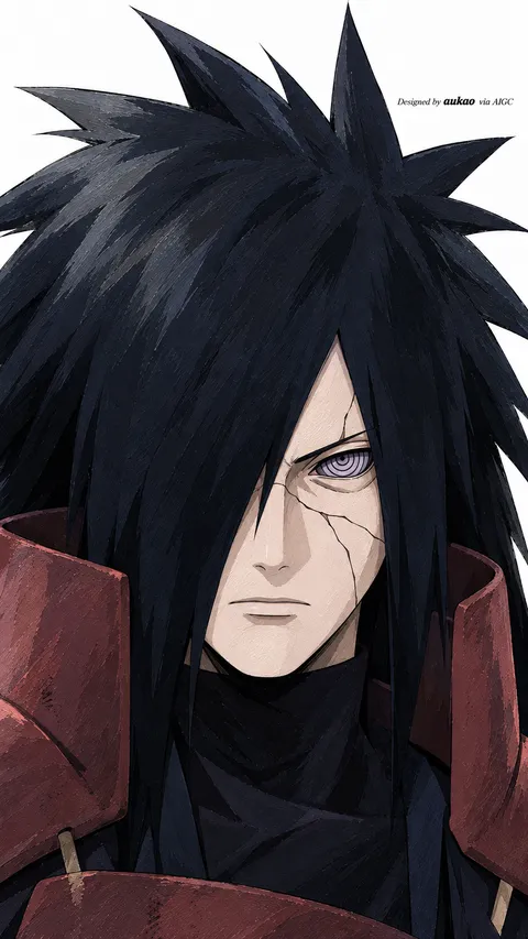 Long-haired warrior: red shoulder armor. A portrait-format character illustration in the Naruto collection.