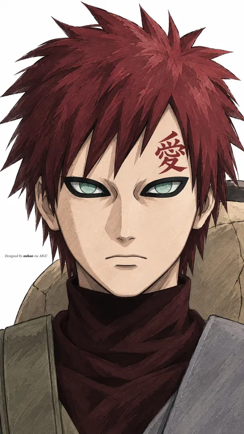 Red-haired sand ninja: dark eye markings. A portrait-format character illustration in the Naruto collection.