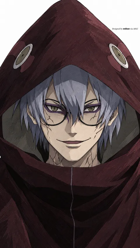 Hooded silver-haired ninja: round glasses. A portrait-format character illustration in the Naruto collection.
