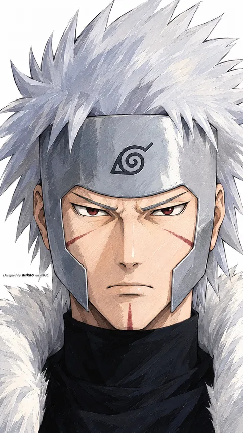 Silver-haired Leaf ninja: straight-on study. A portrait-format character illustration in the Naruto collection.