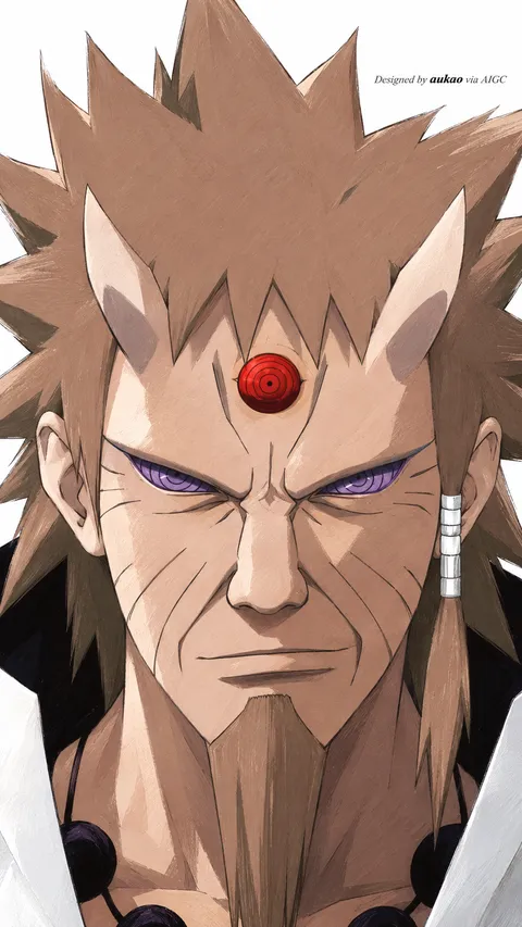 Spiked-haired figure: red forehead jewel. A portrait-format character illustration in the Naruto collection.