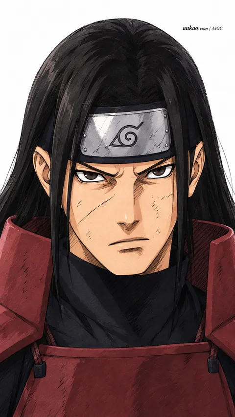 Long-haired Leaf warrior: red armor. A portrait-format character illustration in the Naruto collection.