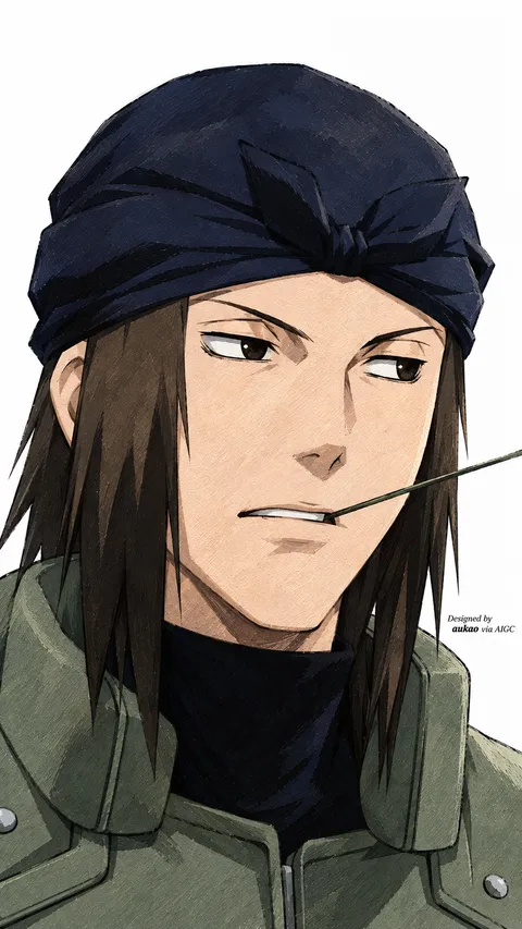 Bandana-wearing ninja: sideways portrait. A portrait-format character illustration in the Naruto collection.