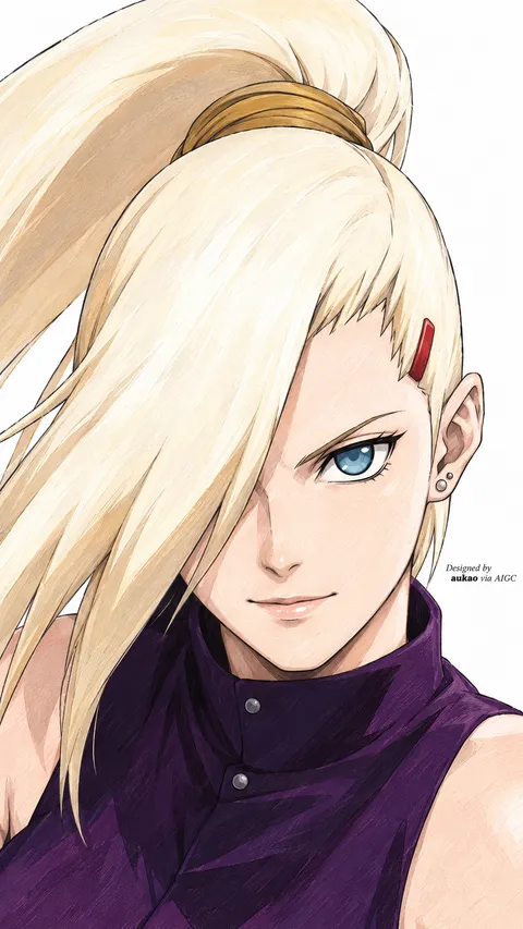 Blonde ninja: high ponytail. A portrait-format character illustration in the Naruto collection.