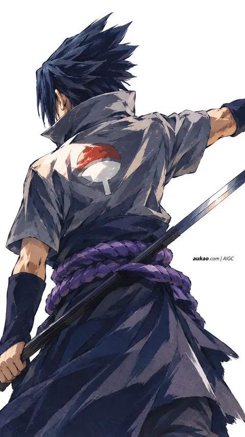 Sasuke Uchiha / 宇智波佐助 / うちはサスケ. Sword action study. AI-generated fan art inspired by Naruto / 火影忍者 / NARUTO -ナルト-. AUKAO study 38df4268.