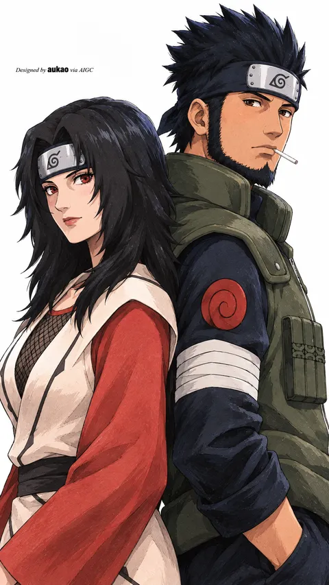 Leaf Village duo: back-to-back portrait. A portrait-format character illustration in the Naruto collection.