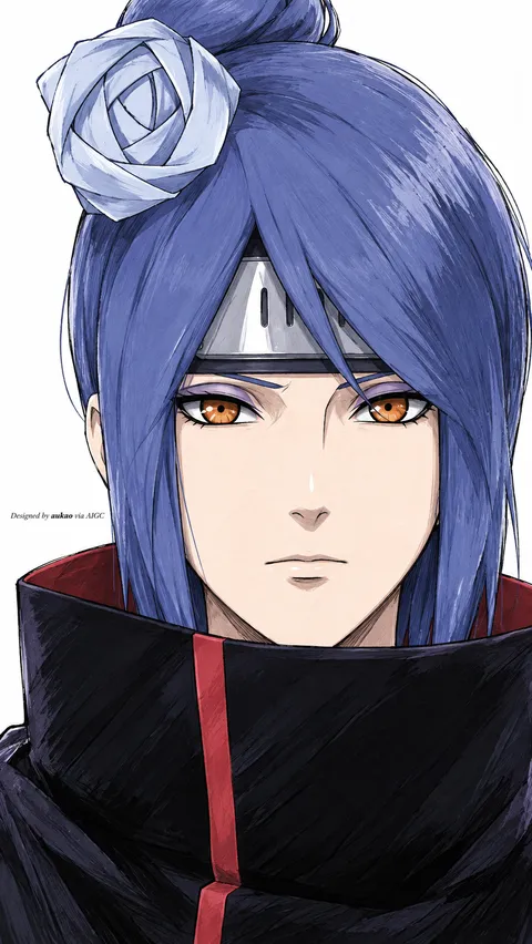 Blue-haired ninja: quiet expression. A portrait-format character illustration in the Naruto collection.