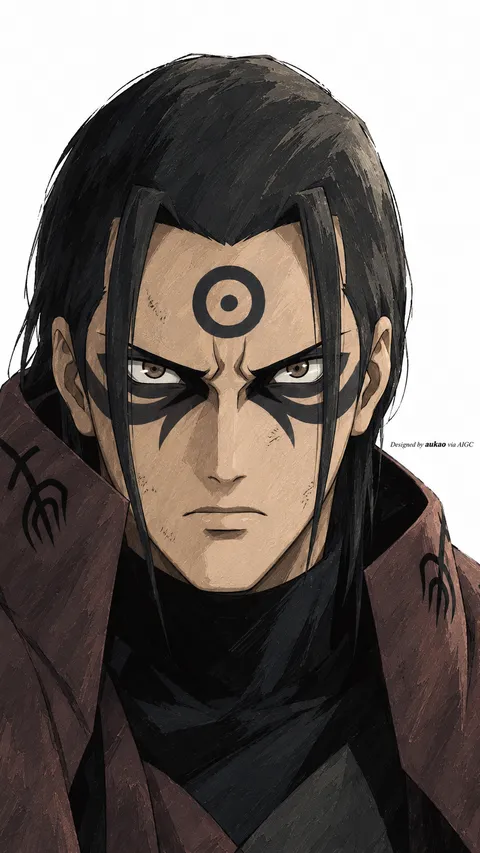 Dark-haired figure: marked forehead. A portrait-format character illustration in the Naruto collection.