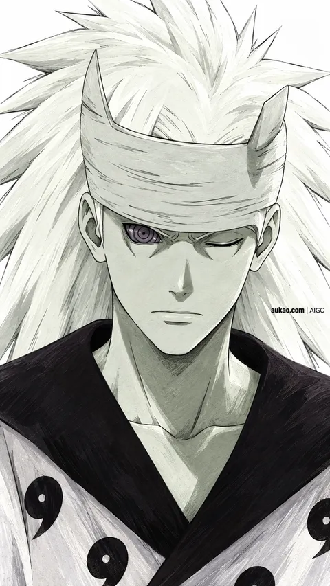 White-haired figure: pale eye covering. A portrait-format character illustration in the Naruto collection.