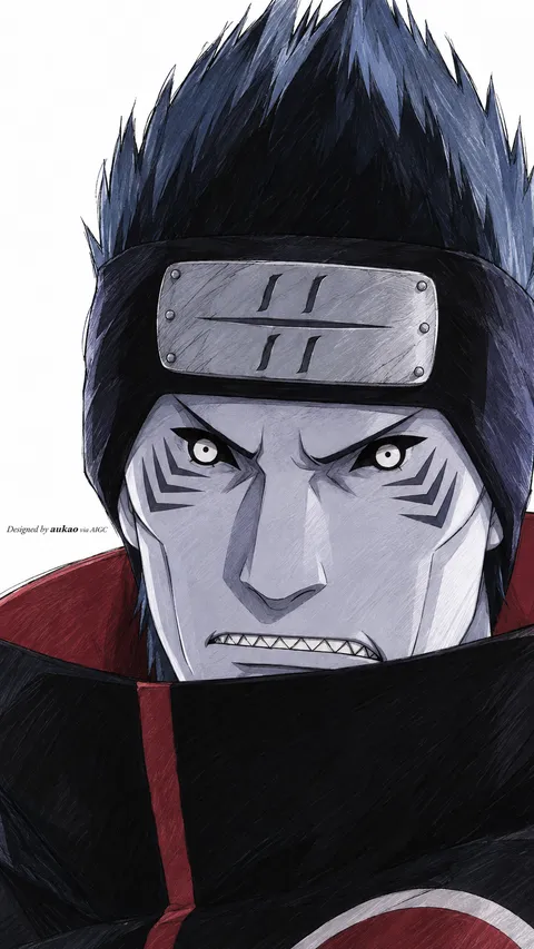 Blue-skinned ninja: sharp teeth. A portrait-format character illustration in the Naruto collection.