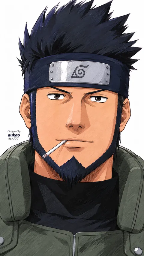Bearded Leaf ninja: green jacket. A portrait-format character illustration in the Naruto collection.