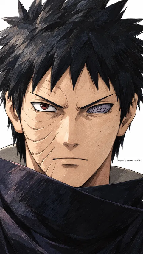Scarred ninja: high black collar. A portrait-format character illustration in the Naruto collection.