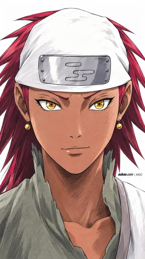 White-haired ninja: red eyes and headband. A portrait-format character illustration in the Naruto collection.