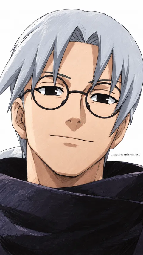 Silver-haired ninja: round glasses. A portrait-format character illustration in the Naruto collection.