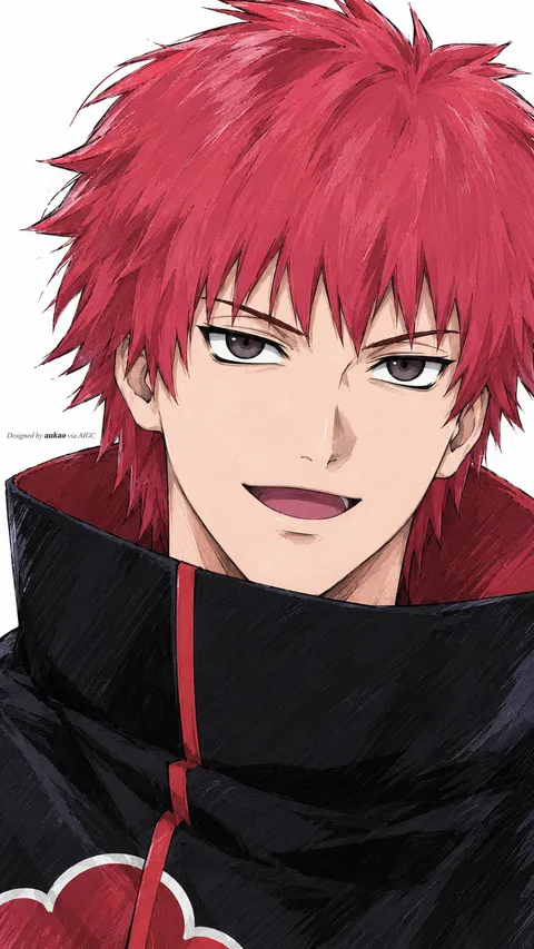 Red-haired ninja: high black collar. A portrait-format character illustration in the Naruto collection.