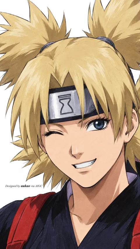 Blonde ninja: a bright smile. A portrait-format character illustration in the Naruto collection.