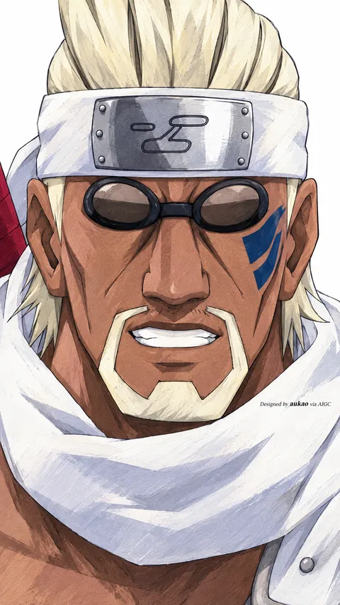 White-haired warrior: sunglasses and scarf. A portrait-format character illustration in the Naruto collection.