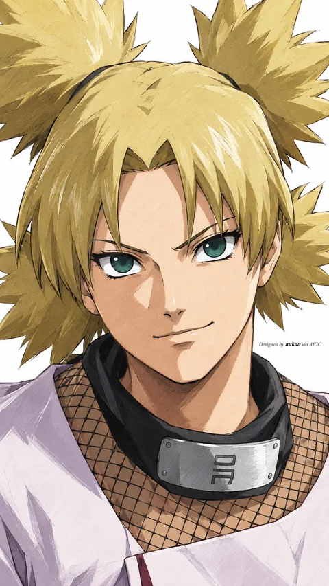 Blonde ninja: four ponytails. A portrait-format character illustration in the Naruto collection.