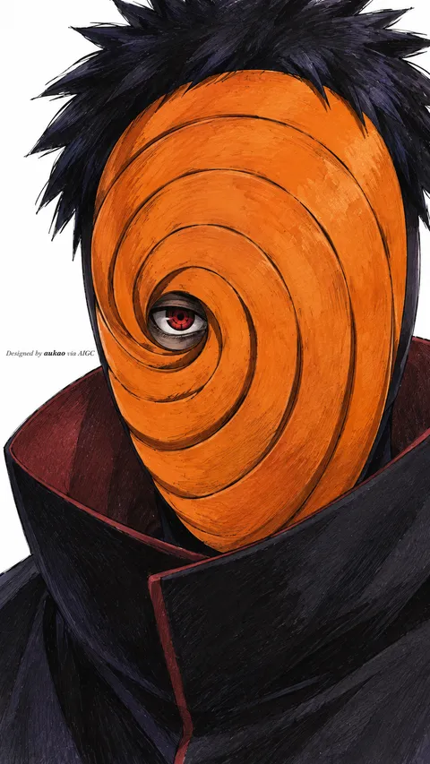 Masked figure: orange swirl in profile. A portrait-format character illustration in the Naruto collection.