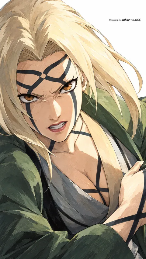 Blonde ninja: black facial markings. A portrait-format character illustration in the Naruto collection.
