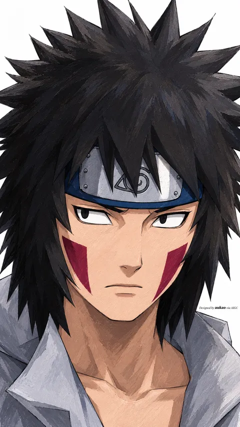Dark-haired ninja: red cheek markings. A portrait-format character illustration in the Naruto collection.