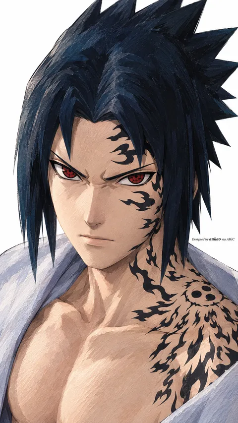 Dark-haired ninja: spreading curse marks. A portrait-format character illustration in the Naruto collection.