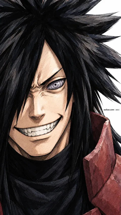 Long-haired warrior: red armor and grin. A portrait-format character illustration in the Naruto collection.