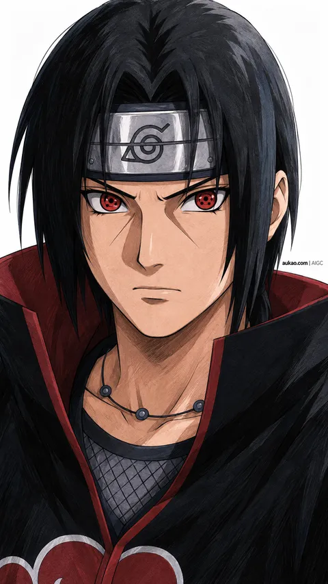 Dark-haired ninja: red-eyed portrait. A portrait-format character illustration in the Naruto collection.
