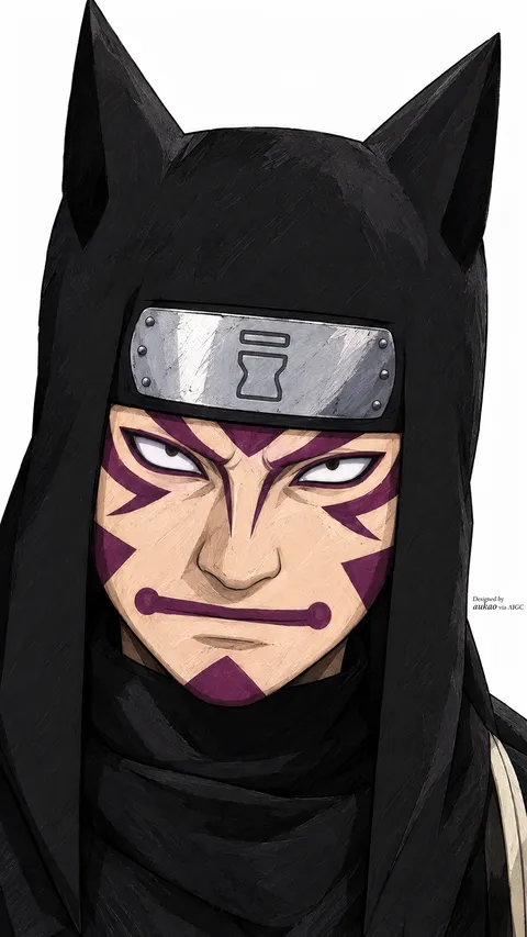 Hooded ninja: purple face paint. A portrait-format character illustration in the Naruto collection.