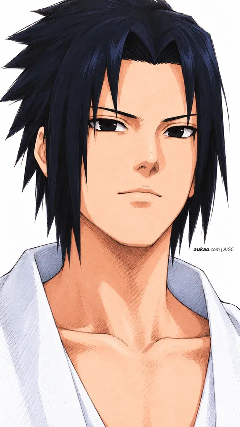 Sasuke Uchiha / 宇智波佐助 / うちはサスケ. Character portrait. AI-generated fan art inspired by Naruto / 火影忍者 / NARUTO -ナルト-. AUKAO study b230cadd.