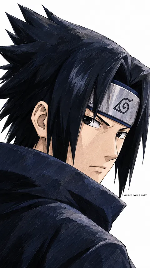 Dark-haired Leaf ninja: high collar. A portrait-format character illustration in the Naruto collection.