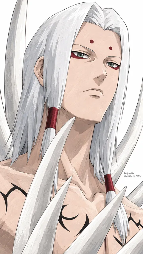 White-haired ninja: hands raised. A portrait-format character illustration in the Naruto collection.
