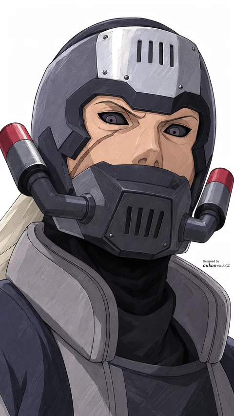 Armored ninja: mask and helmet. A portrait-format character illustration in the Naruto collection.