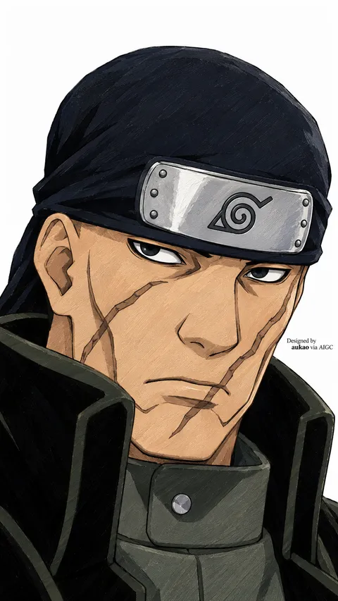 Veteran Leaf ninja: dark head covering. A portrait-format character illustration in the Naruto collection.