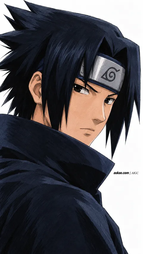 Dark-haired Leaf ninja: shoulder glance. A portrait-format character illustration in the Naruto collection.