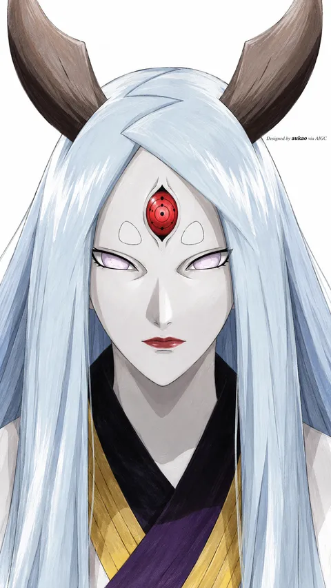 Pale horned figure: red forehead eye. A portrait-format character illustration in the Naruto collection.