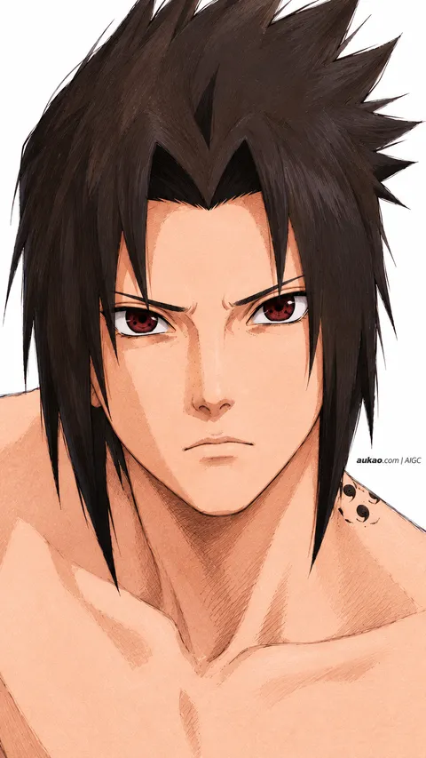 Sasuke Uchiha / 宇智波佐助 / うちはサスケ. Character portrait. AI-generated fan art inspired by Naruto / 火影忍者 / NARUTO -ナルト-. AUKAO study dd88d4f6.