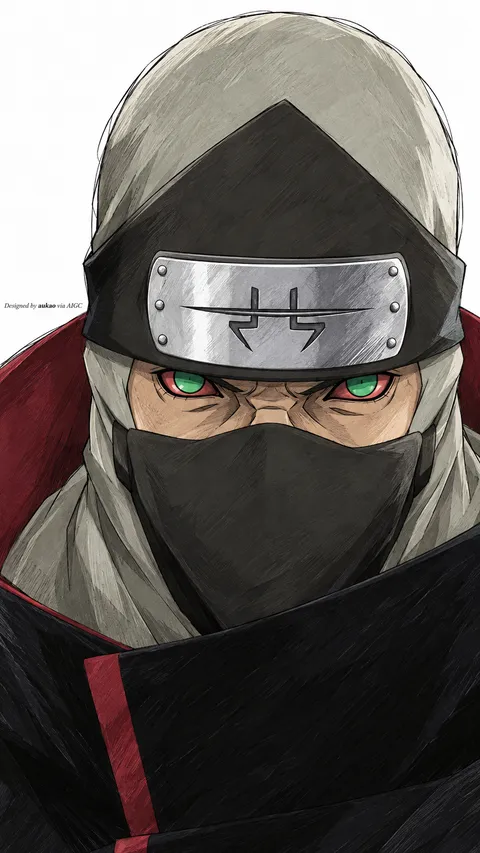 Masked ninja: eyes beneath a headband. A portrait-format character illustration in the Naruto collection.