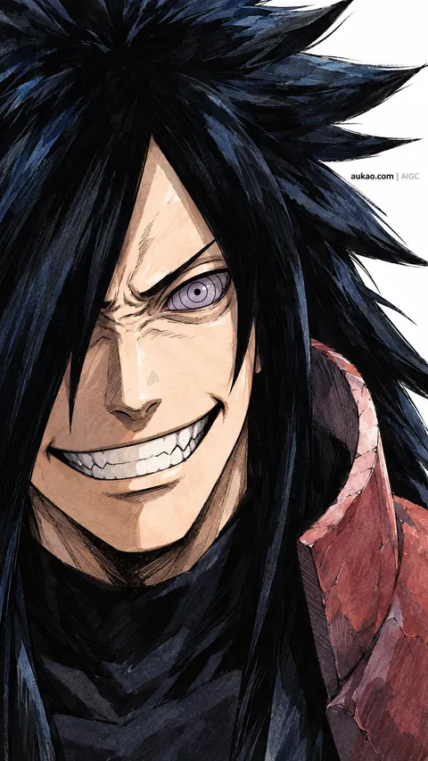 Long-haired warrior: fierce grin. A portrait-format character illustration in the Naruto collection.