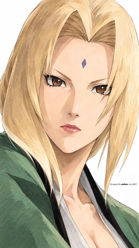 Blonde ninja: green jacket study. A portrait-format character illustration in the Naruto collection.