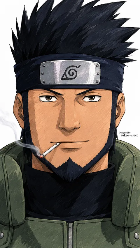 Bearded Leaf ninja: calm expression. A portrait-format character illustration in the Naruto collection.