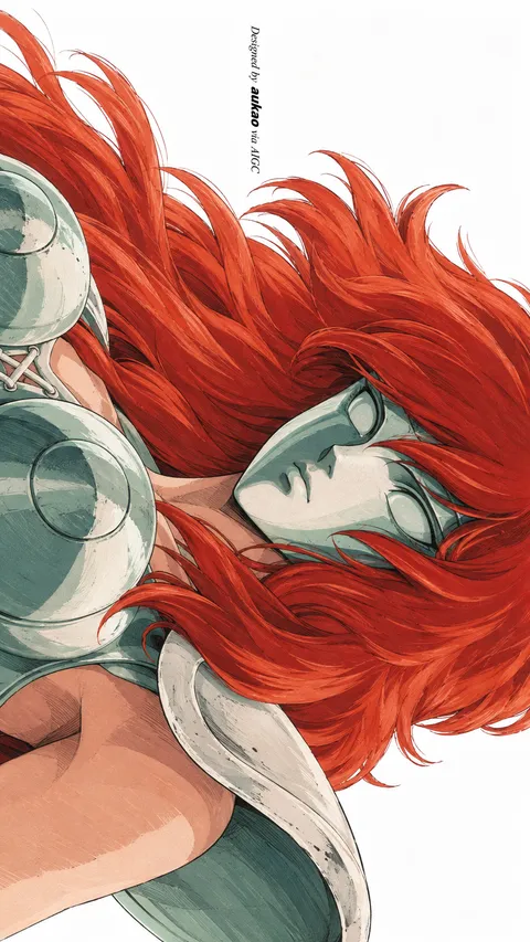 Red-haired warrior: silver armor in profile. A portrait-format character illustration in the Saint Seiya collection.