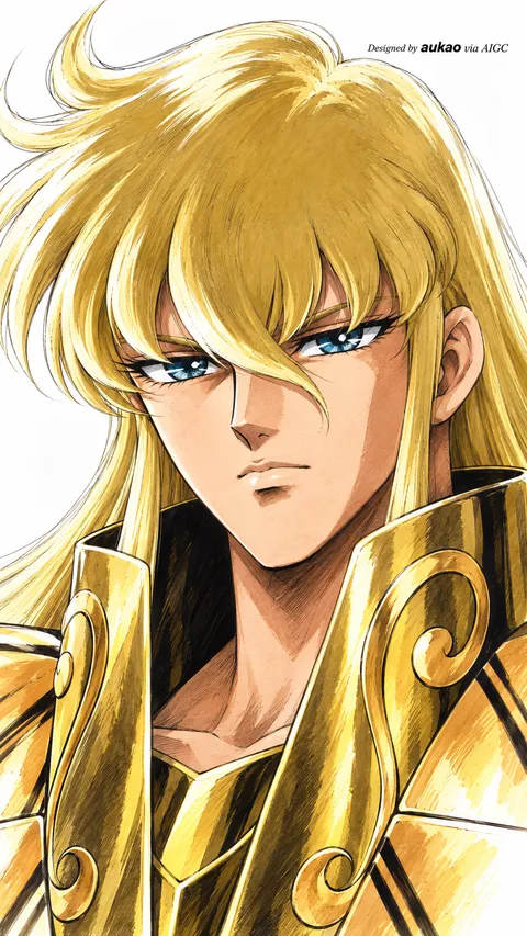 Blond knight: golden breastplate. A portrait-format character illustration in the Saint Seiya collection.