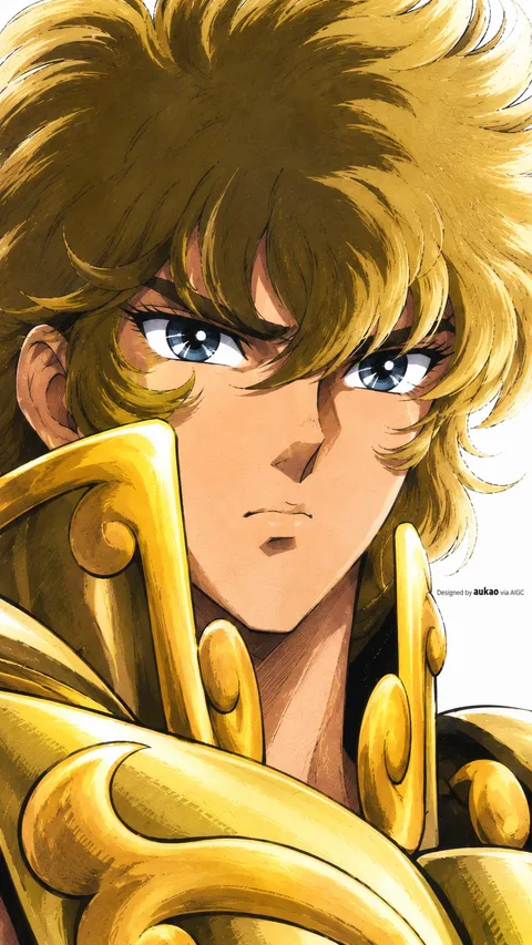 Golden knight: close-up shoulder study. A portrait-format character illustration in the Saint Seiya collection.