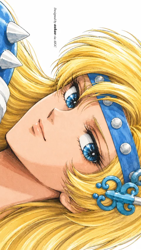 Blond warrior: blue-jeweled headpiece. A portrait-format character illustration in the Saint Seiya collection.