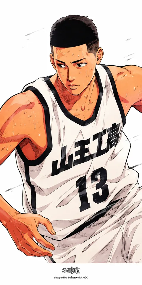 Number 13: moving on court. A portrait-format character illustration in the Slam Dunk collection.