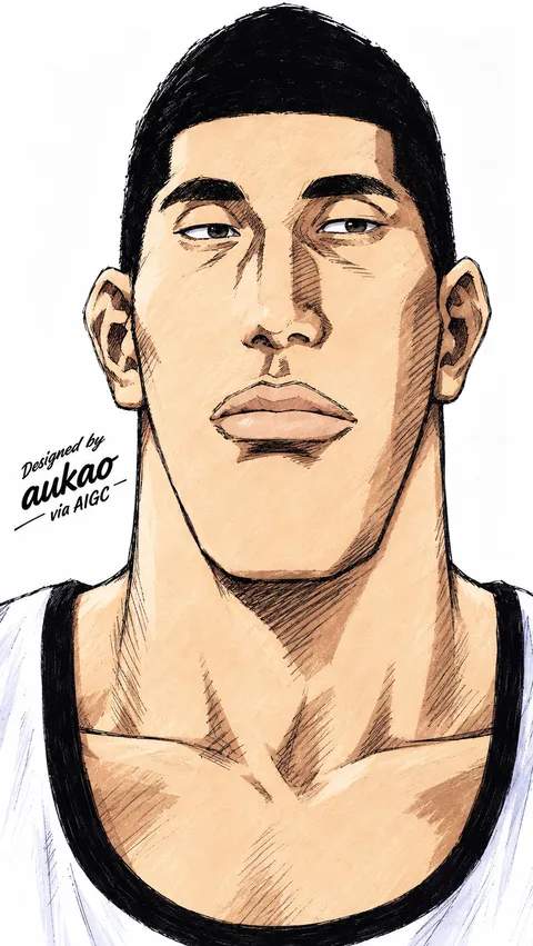 Black-jersey player: upward gaze. A portrait-format character illustration in the Slam Dunk collection.